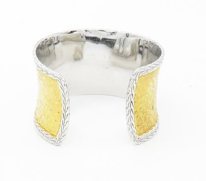 925 Sterling Silver  Vintage Shiny Two Tone Textured Cuff Bracelet  BT5894