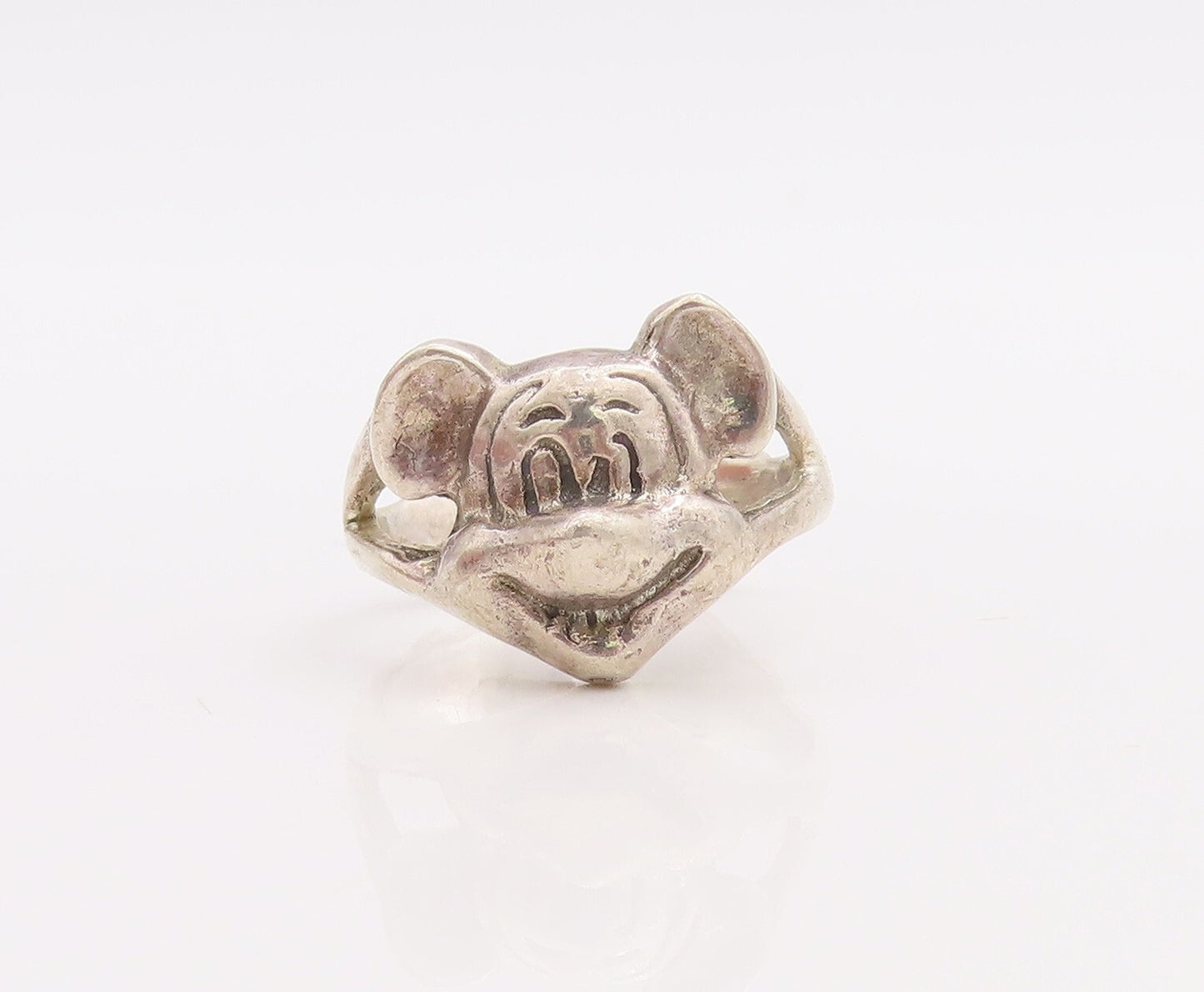 925 Sterling Silver Vintage Ring Happy Mickey Mouse Face Carved  Sz 8  RG28907