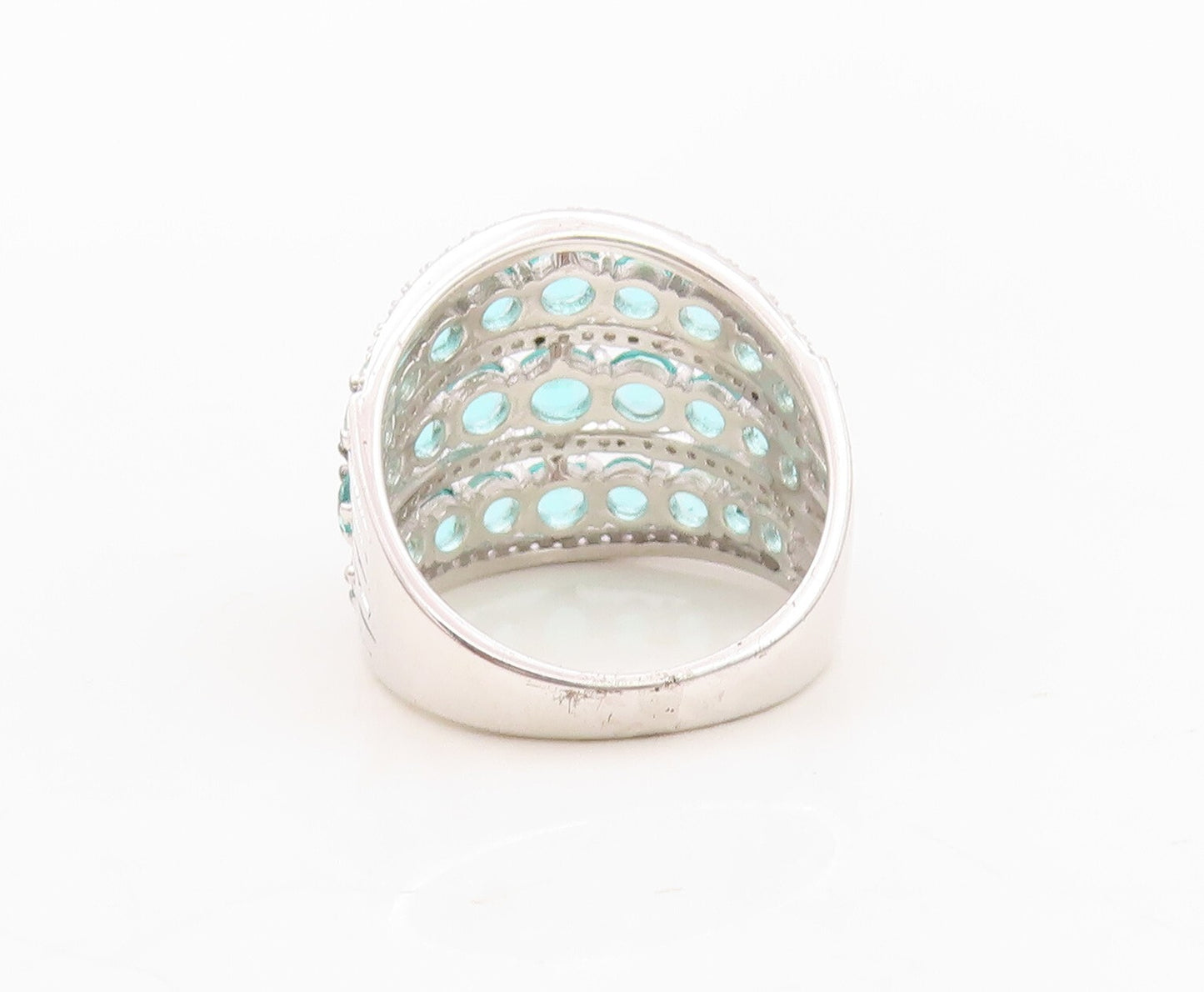 925 Sterling Silver Vintage Ring Designer Aqua & White CZ Bands  Sz 8.5  RG30150