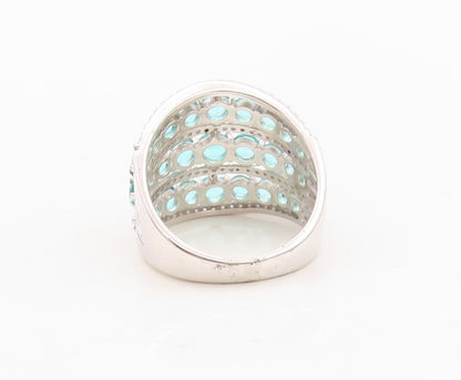 925 Sterling Silver Vintage Ring Designer Aqua & White CZ Bands  Sz 8.5  RG30150