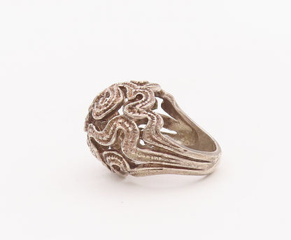 925 Sterling Silver Vintage Ring Brutalist Cutout Swirly Domed  Sz 6 RG28088