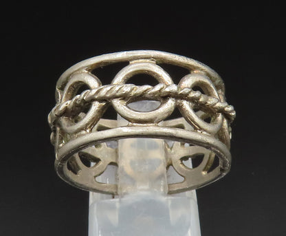 925 Silver  Vintage Twisted Rope & Open Circles Band Ring Sz 10.5  RG24913