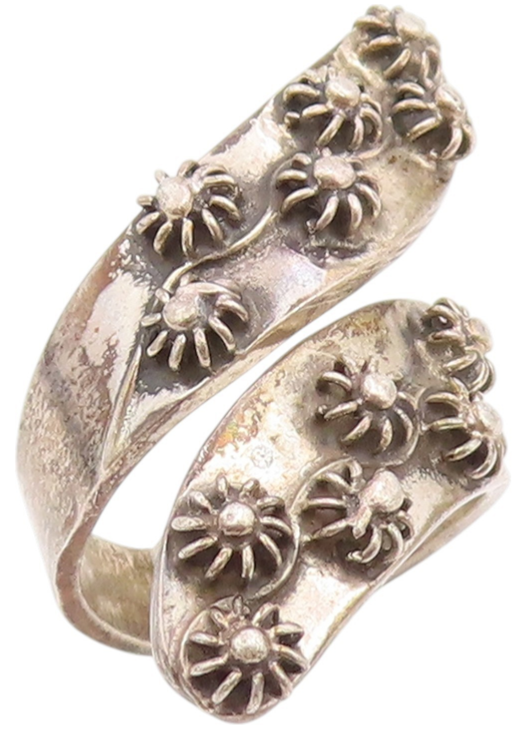 925 Sterling Silver Vintage Ring TAXCO MEXICO Floral Bypass Band  Sz 6  RG35312