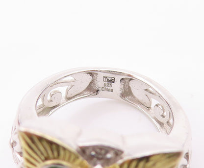 925 Sterling Silver Vintage Ring Drusy Quartz & CZ Eyed Owl  Sz 5.5  RG32621