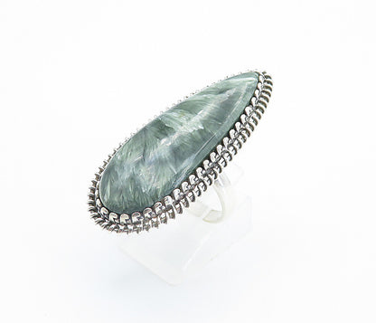 925 Sterling Silver  Green Jasper Twist Tear Drop Cocktail Ring Sz 9.5  RG8179
