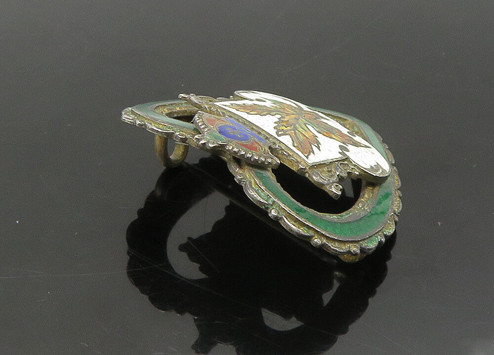 925 Sterling Silver  Vintage Enamel Maple Leaf Crown Heart Brooch Pin  BP8665