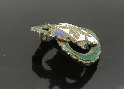925 Sterling Silver  Vintage Enamel Maple Leaf Crown Heart Brooch Pin  BP8665
