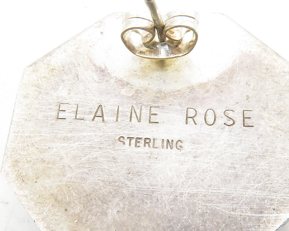 ELAINE ROSE 925 Sterling Silver Vintage Cabochon Cut Black Onyx Earrings  EG6912