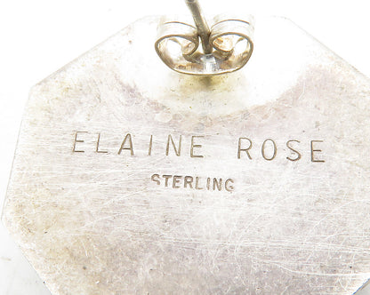 ELAINE ROSE 925 Sterling Silver Vintage Cabochon Cut Black Onyx Earrings  EG6912