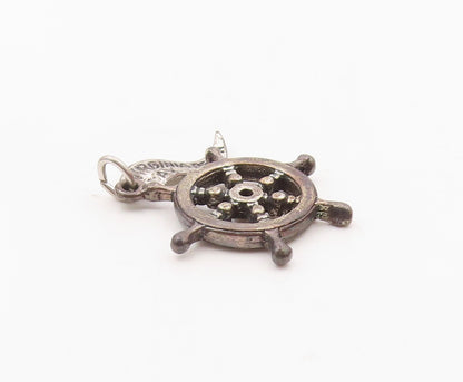 925 Sterling Silver  Vintage Captain's Ship Wheel Charm Pendant  PT21789