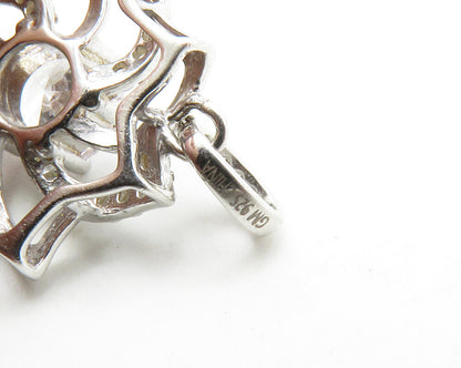 925 Sterling Silver  Shiny Cubic Zirconia Open Flower Motif Pendant  PT10434
