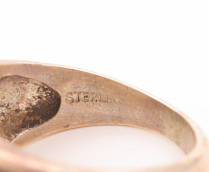 925 Sterling Silver Vintage Ring Designer Solid Etched Leaves Sz 6.5  RG27730