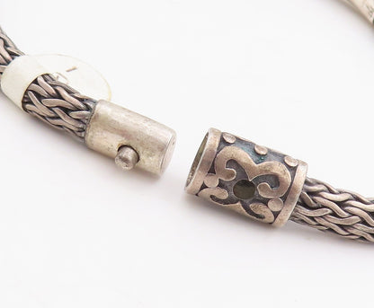 925 Sterling Silver Vintage Bracelet Solid Cutout Designs Breaded Band  BT10678