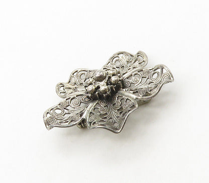 BEAU 925 Sterling Silver  Vintage Swirl Detailed Flower Brooch Pin  BP6458