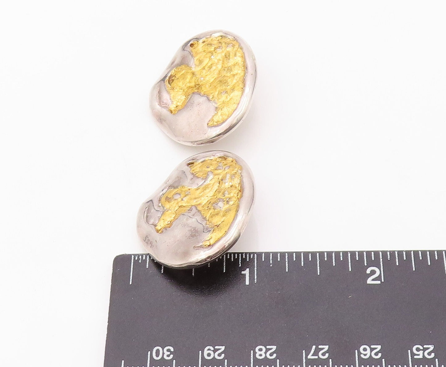 14k Gold 925 Sterling Silver Vintage Earrings Brutalist Design Carved EG13418