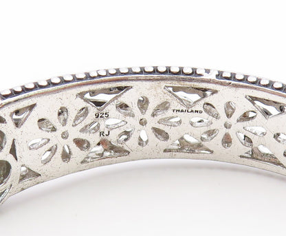 925 Sterling Silver Vintage Bracelet Two Tone Blue Topaz Openwork Cuff  BT11892