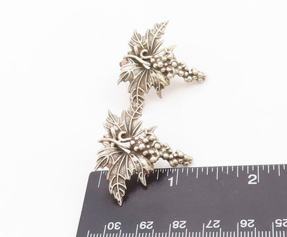 925 Sterling Silver Vintage Earrings Carved Bunch Of Grapes & Leaves  EG13203