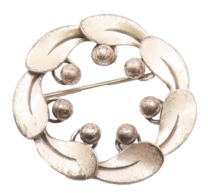 BEAU 925 Sterling Silver  Vintage Modernist Floral Wreath Brooch Pin  BP8164