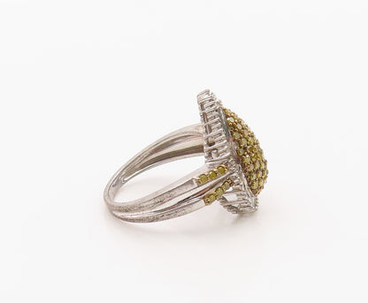 925 Sterling Silver Vintage Ring Real Yellow & White Diamonds Band Sz 7 RG36376