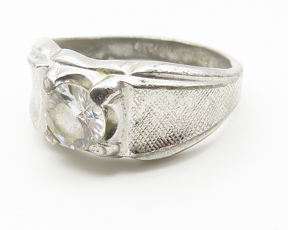 LIND 925 Sterling Silver  Vintage Cubic Zirconia Large Band Ring Sz 11 RG11672