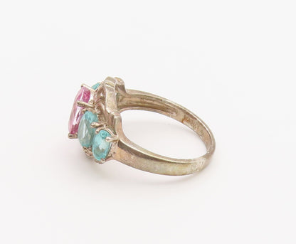 925 Sterling Silver Vintage Ring Aquamarine & Pink Topaz Band  Sz 6  RG36874