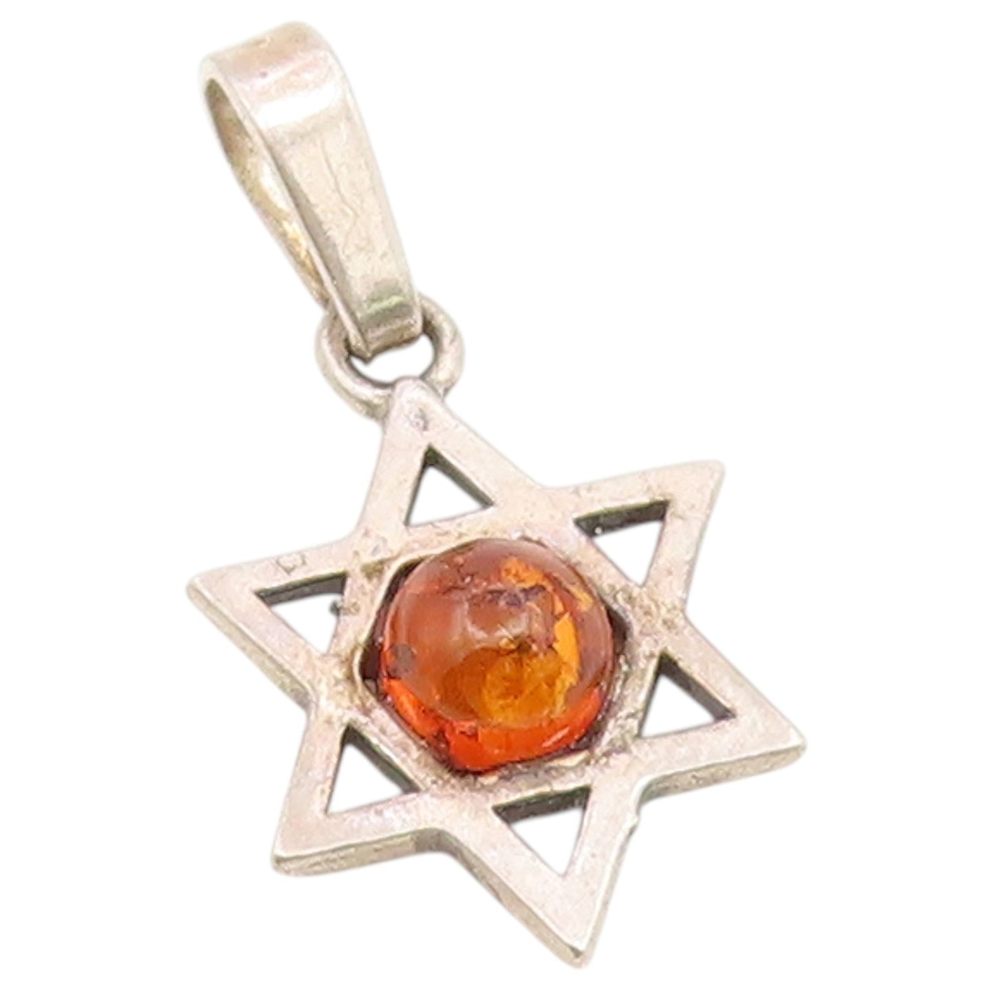 925 Sterling Silver Vintage Pendant Cabochon Amber Star of David Charm  PT26652