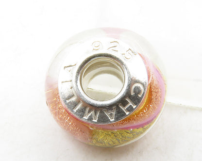 CHAMILLA 925 Sterling Silver  Petite Pink Yellow Enamel Art Round Bead  TR1960