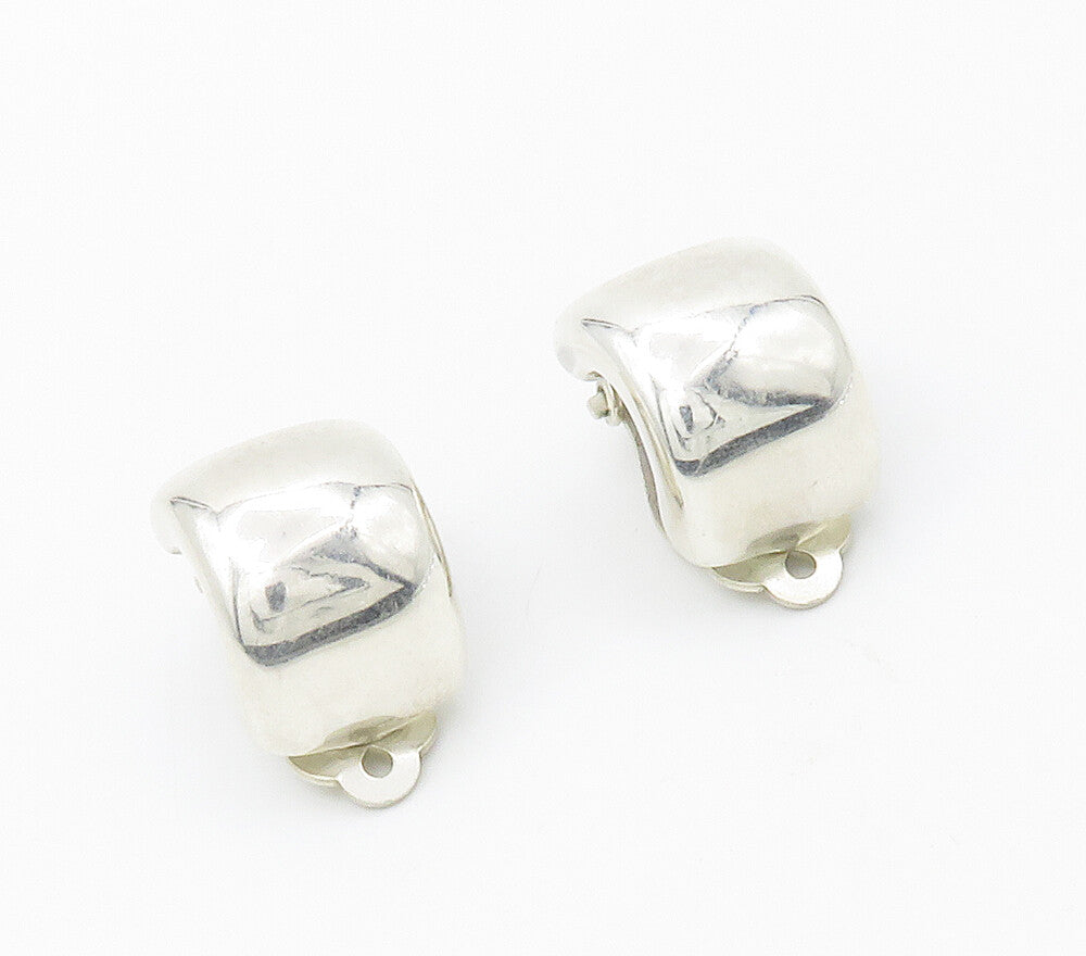 925 Sterling Silver  Vintage Shiny Smooth Curved Non Pierce Earrings  EG8538