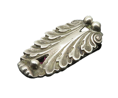 925 Sterling Silver  Vintage Shiny Floral Leaf Design Tie Clip  TR2942