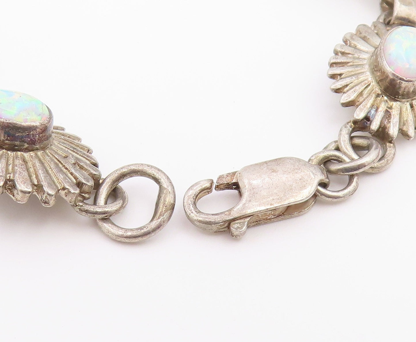 925 Sterling Silver Vintage Bracelet SOUTHWESTERN Fire Opal Floral Link  BT12177