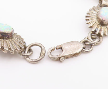 925 Sterling Silver Vintage Bracelet SOUTHWESTERN Fire Opal Floral Link  BT12177