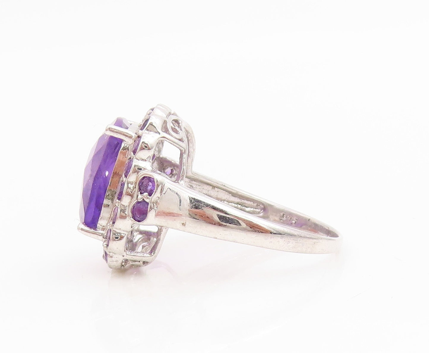 925 Sterling Silver Vintage Ring Faceted Amethyst Statement Band  Sz 8  RG35038