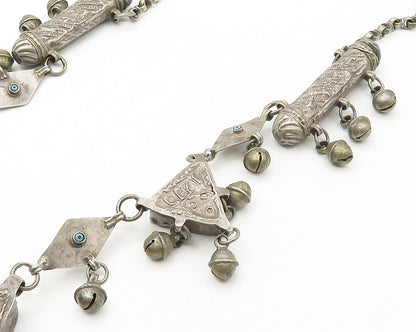 Solid Silver Vintage Antique Gemstone Heavy Chiming Chain Necklace  NE2878