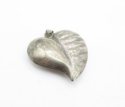 MEXICO 925 Silver  Vintage Dark Tone Hollow Fluted Love Heart Pendant  PT3177