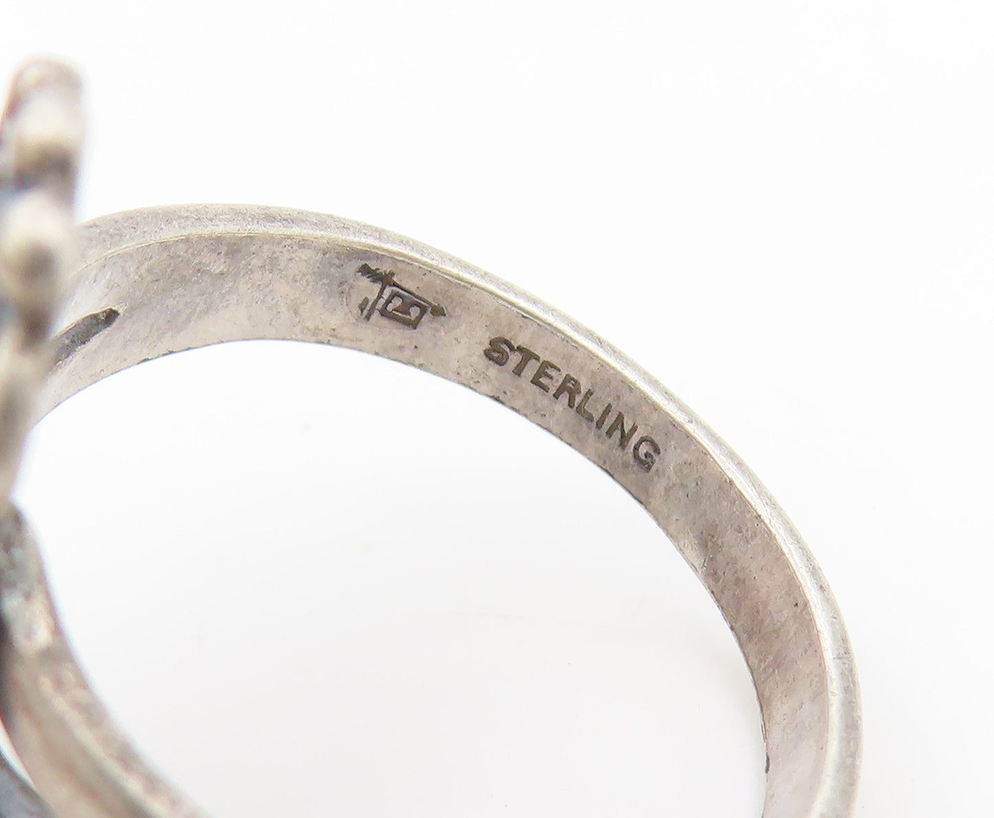 925 Sterling Silver Vintage Ring POST BELL Oval Turquoise Band  Sz 6.5  RG35122