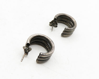 925 Sterling Silver  Vintage Oxidized Fluted Round JHoop Earrings  EG6603