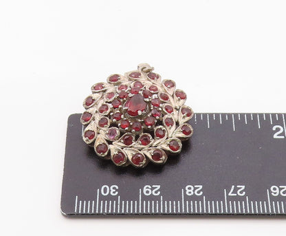 925 Sterling Silver Vintage Pendant Garnet Bohemian Floral Starburst  PT26330