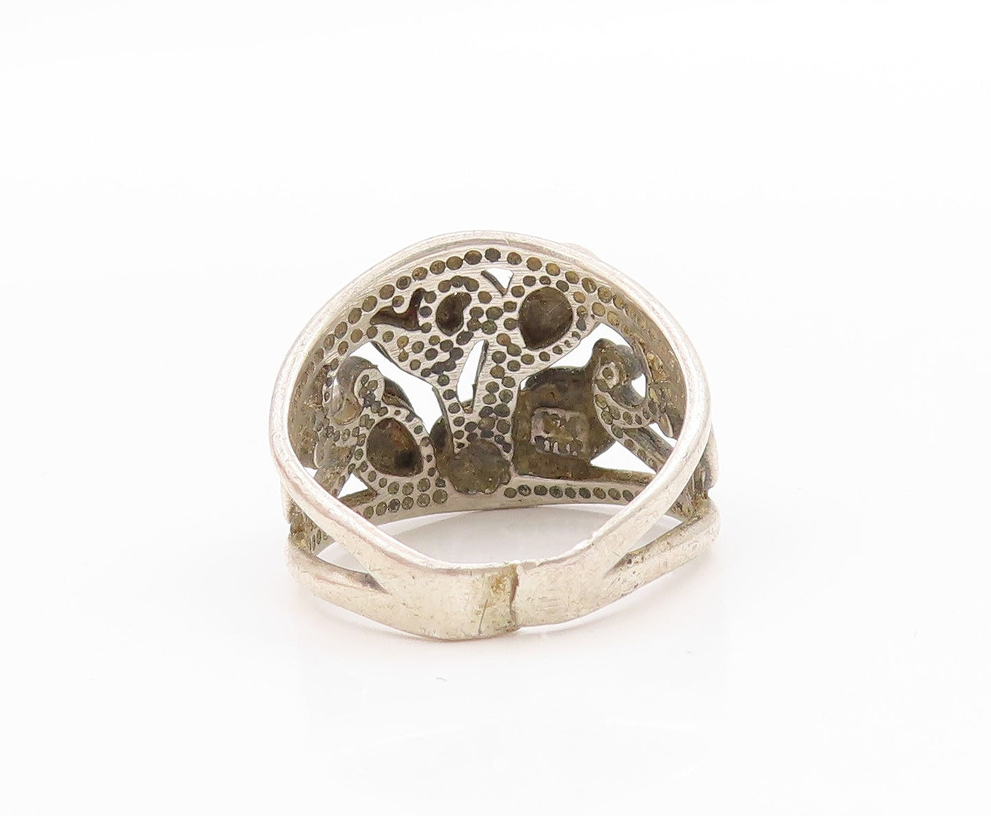 925 Sterling Silver Vintage Ring WHEELER Hematite Floral Design  Sz 6.5  RG33421