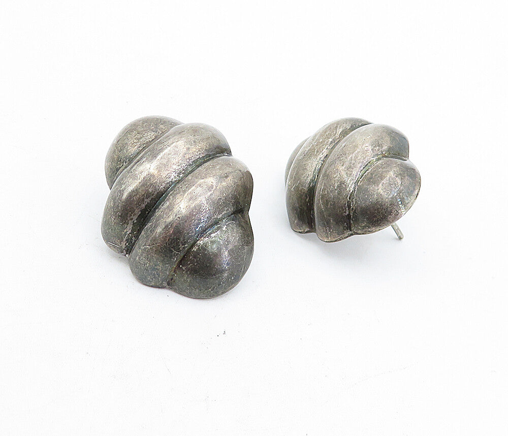 925 Sterling Silver  Vintage Oxidized Hollow Fluted Drop Earrings  EG2631