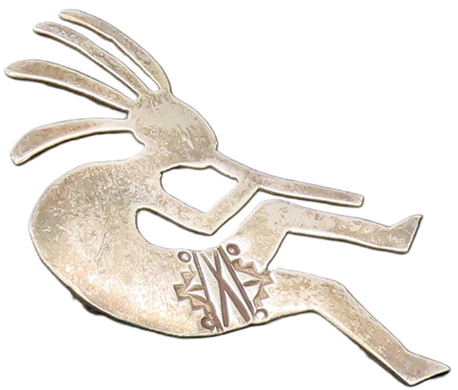 925 Sterling Silver Vintage Brooch Pin NAVAJO Tribal Man Lighting Fire  BP10591