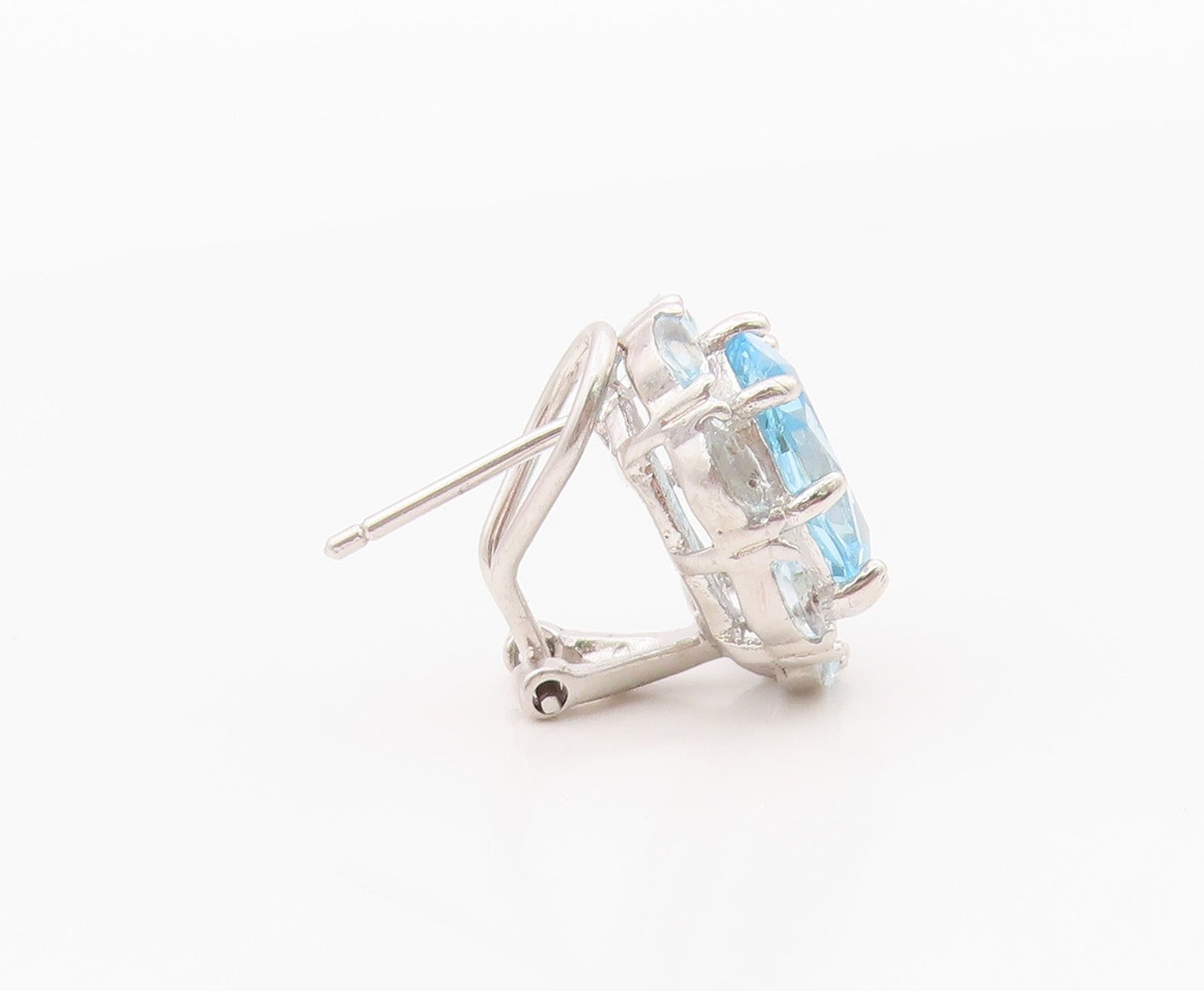 925 Sterling Silver Vintage Earrings Elegant Blue Topaz Floral Cluster  EG14362