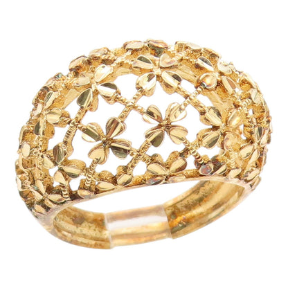 925 Sterling Silver Vintage Ring Gold Plated Openwork Floral Dome  Sz 8  RG35208