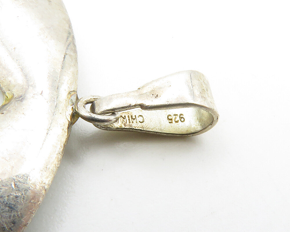 925 Sterling Silver  Vintage Enamel Striped Open Circle Drop Pendant  PT11477