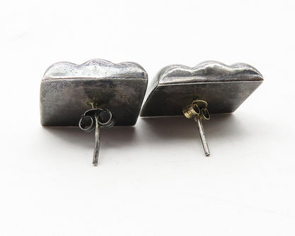 925 Sterling Silver  Vintage Dark Tone Fluted Square Drop Earrings  EG5874