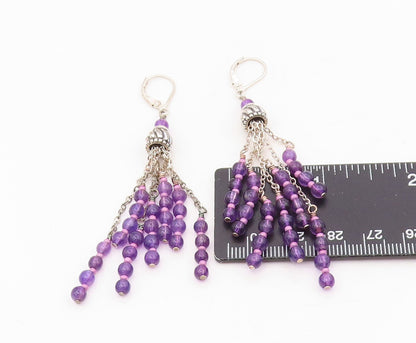 925 Sterling Silver Vintage Earrings Purple Beaded Chandelier Dangles  EG13910
