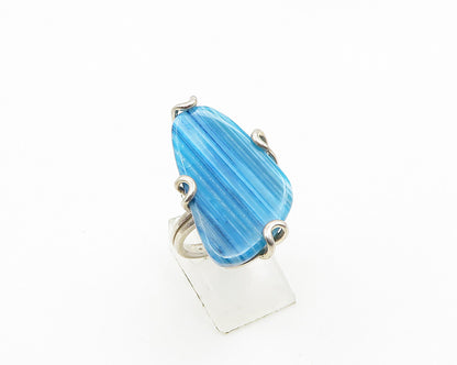 BARSE 925 Sterling Silver  Vintage Blue Agate Shiny Cocktail Ring Sz 7 RG19646