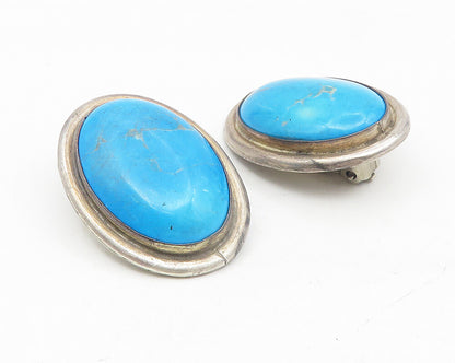 925 Sterling Silver  Vintage Turquoise Oval Non Pierce Drop Earrings  EG5536