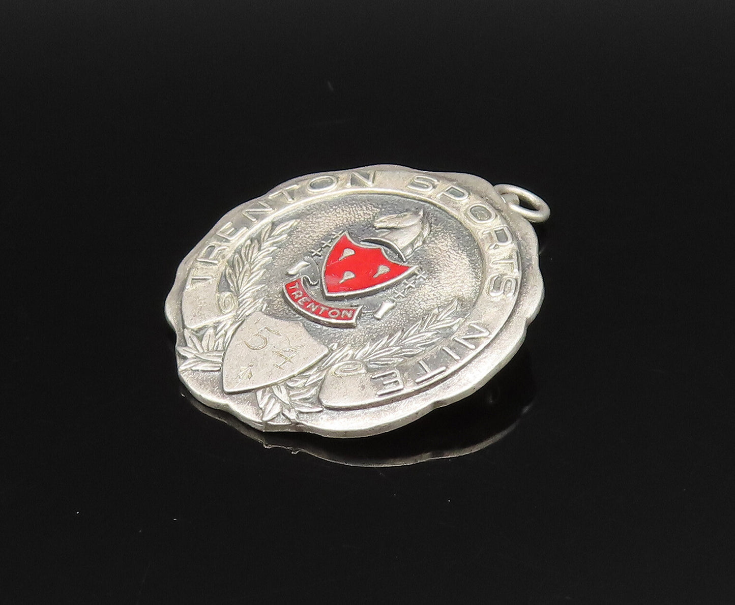 JOSTEN 925 Silver  Vintage Antique 1954 Enamel Trenton Sport Brooch Pin BP9727