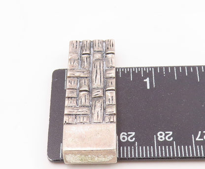 925 Sterling Silver  Vintage Wooden Log Pattern Motif Drop Pendant  PT19934