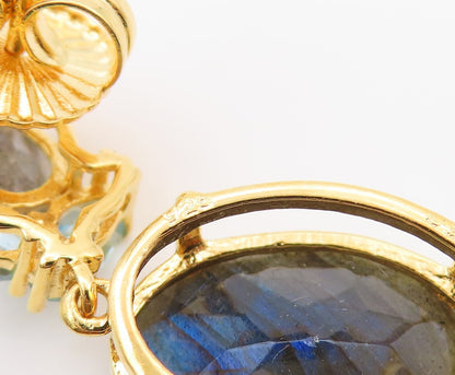 925 Sterling Silver Vintage Earrings Gold Plated Labradorite & Topaz  EG13380